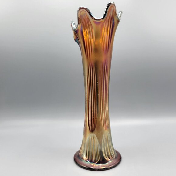 Vtg Fenton Carnival Glass Vase Iridescent Diamond Rib Pattern Art Deco 10.25" - Picture 6 of 11
